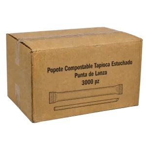 Popote Compostable Tapioca Estuchado Punta de Lanza 3000 pz