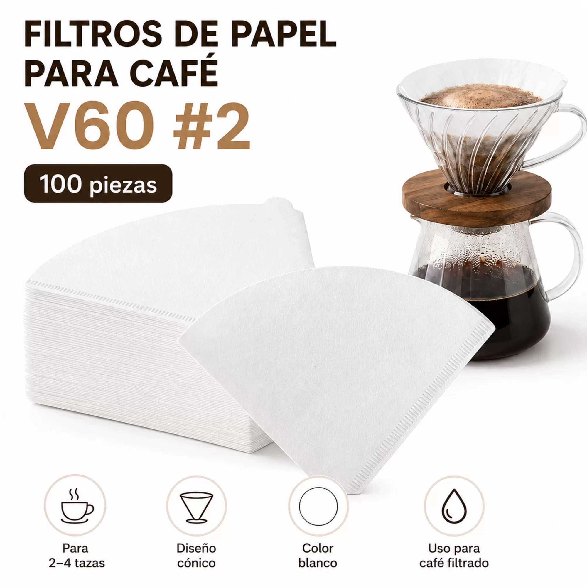 Filtro de Papel V60 V02 100 pz Blanco