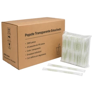 Popote Refresquero con aditivo pro-degradante Estuchado Individual 2000 piezas