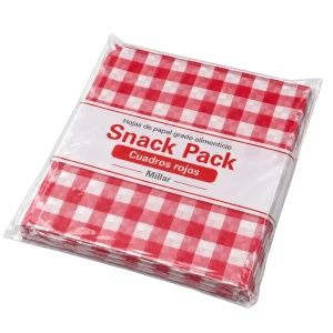 Hojas de papel grado alimenticio. Snack Pack. Cuadros rojos. Millar